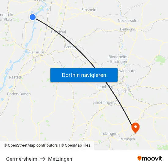 Germersheim to Metzingen map