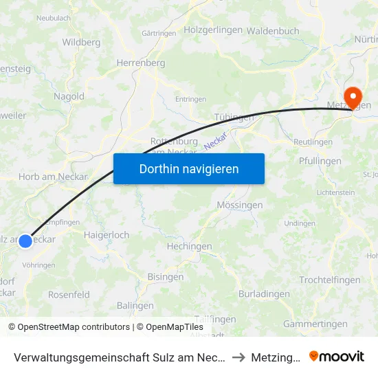 Verwaltungsgemeinschaft Sulz am Neckar to Metzingen map