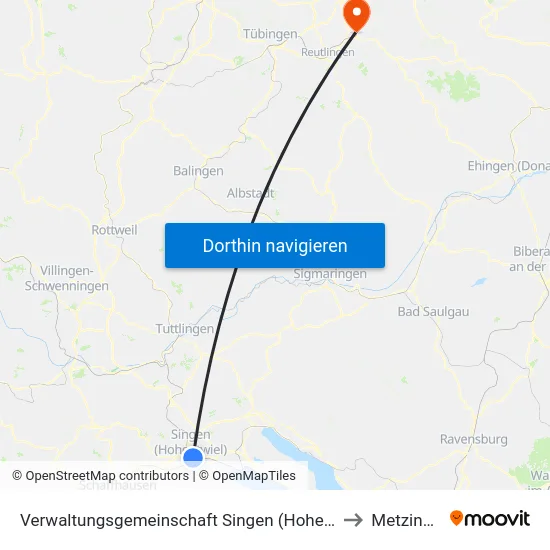 Verwaltungsgemeinschaft Singen (Hohentwiel) to Metzingen map