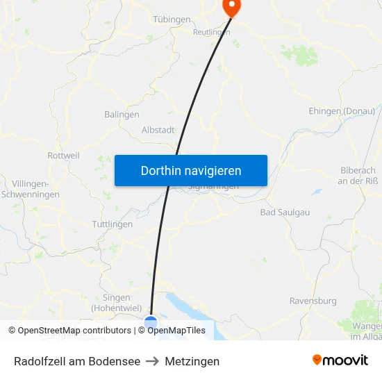 Radolfzell am Bodensee to Metzingen map