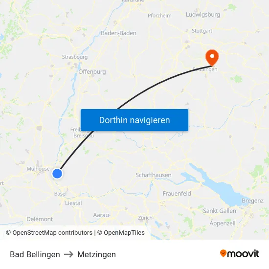 Bad Bellingen to Metzingen map