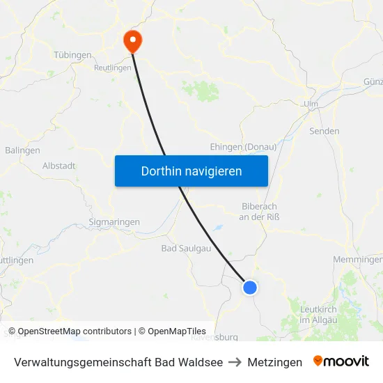 Verwaltungsgemeinschaft Bad Waldsee to Metzingen map