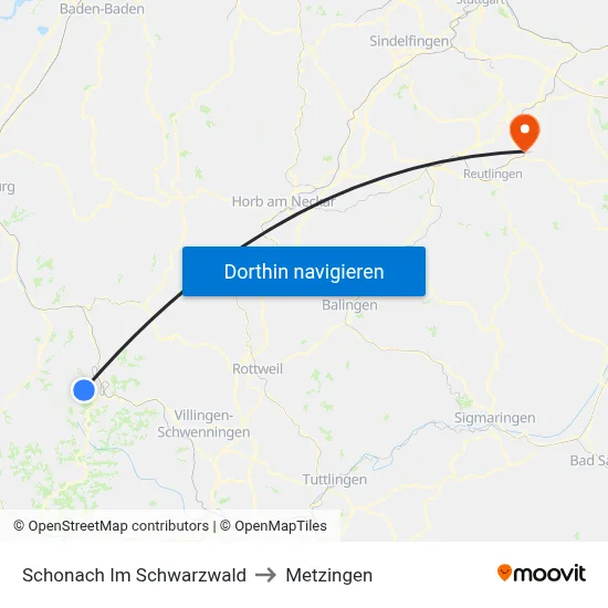 Schonach Im Schwarzwald to Metzingen map