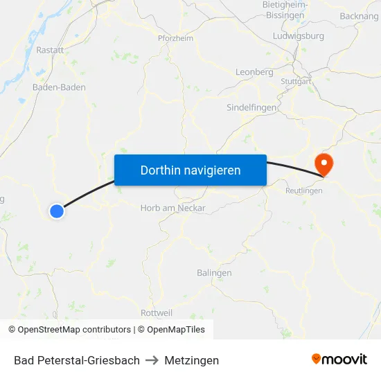 Bad Peterstal-Griesbach to Metzingen map