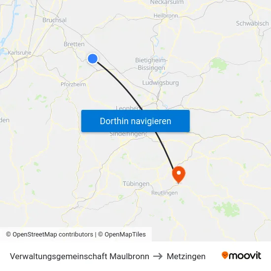 Verwaltungsgemeinschaft Maulbronn to Metzingen map
