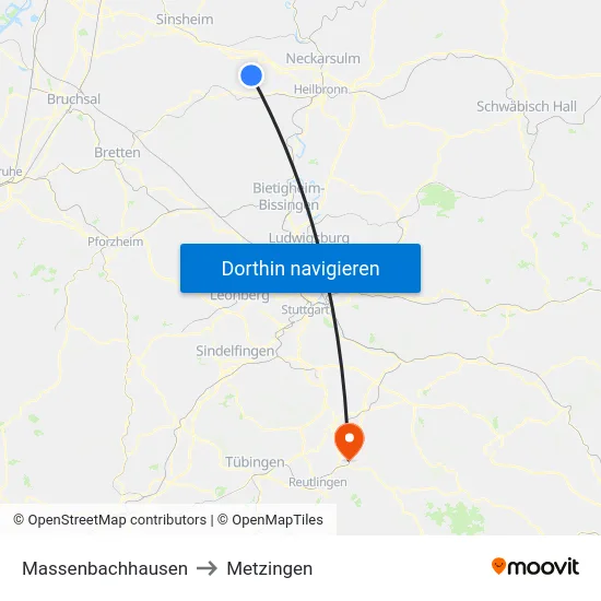Massenbachhausen to Metzingen map