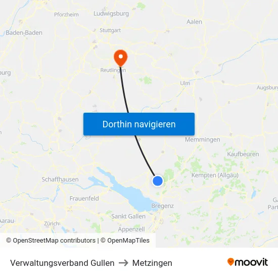 Verwaltungsverband Gullen to Metzingen map