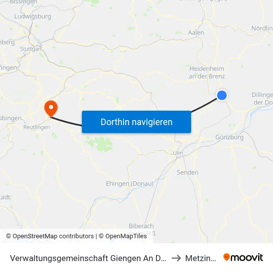 Verwaltungsgemeinschaft Giengen An Der Brenz to Metzingen map