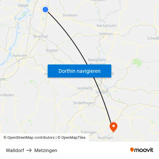 Walldorf to Metzingen map