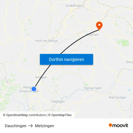 Dauchingen to Metzingen map