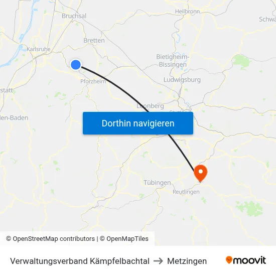 Verwaltungsverband Kämpfelbachtal to Metzingen map