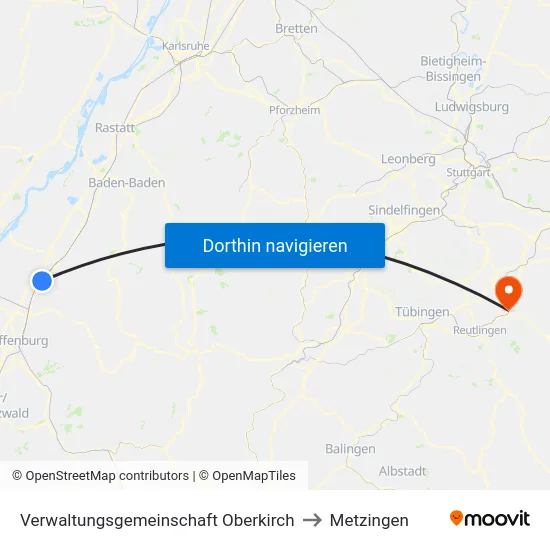Verwaltungsgemeinschaft Oberkirch to Metzingen map