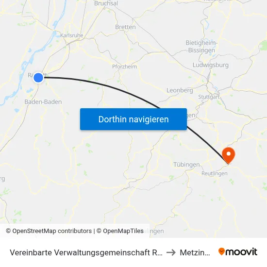 Vereinbarte Verwaltungsgemeinschaft Rastatt to Metzingen map