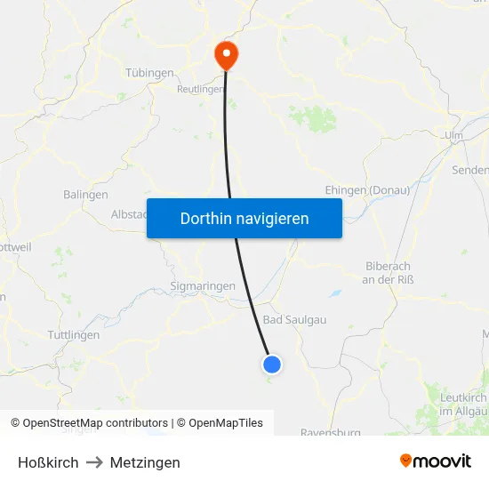 Hoßkirch to Metzingen map