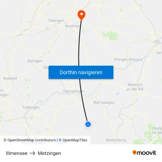 Illmensee to Metzingen map