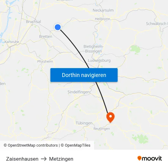 Zaisenhausen to Metzingen map