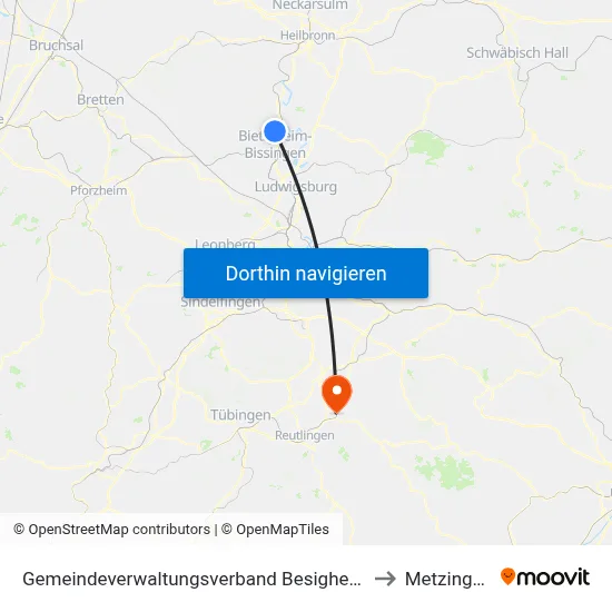 Gemeindeverwaltungsverband Besigheim to Metzingen map