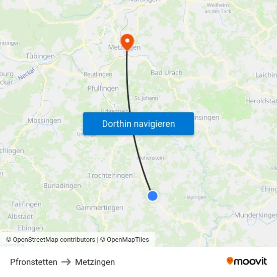 Pfronstetten to Metzingen map