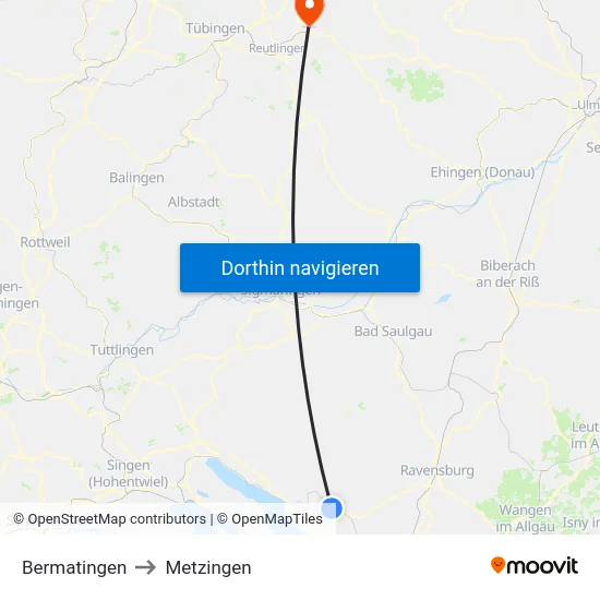 Bermatingen to Metzingen map