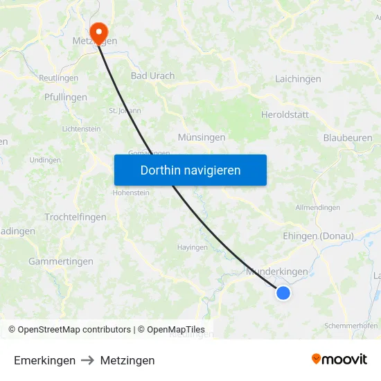 Emerkingen to Metzingen map