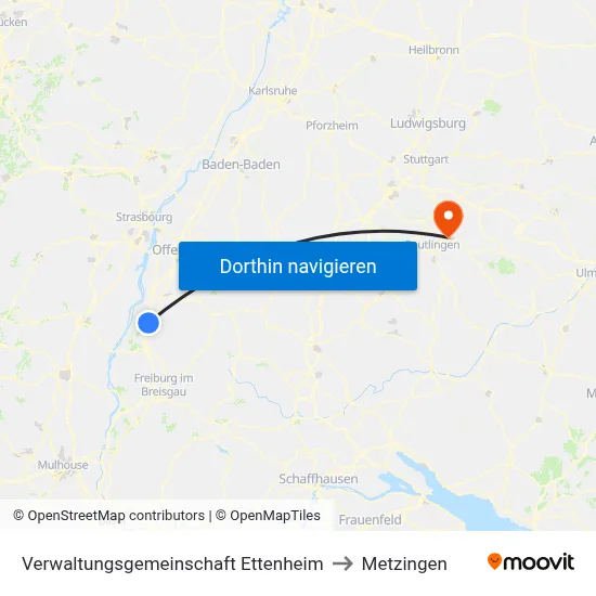Verwaltungsgemeinschaft Ettenheim to Metzingen map