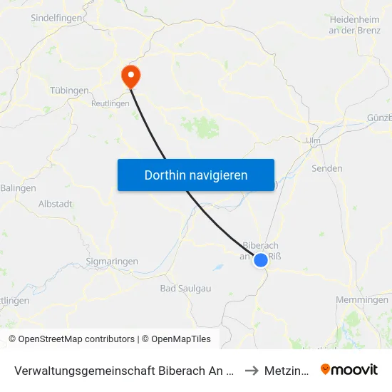 Verwaltungsgemeinschaft Biberach An Der Riß to Metzingen map