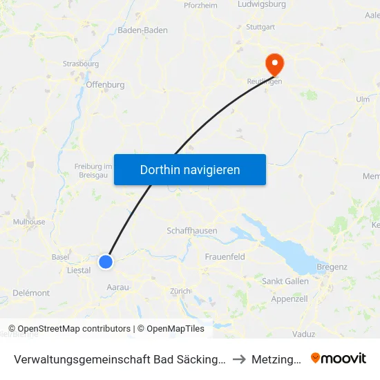 Verwaltungsgemeinschaft Bad Säckingen to Metzingen map