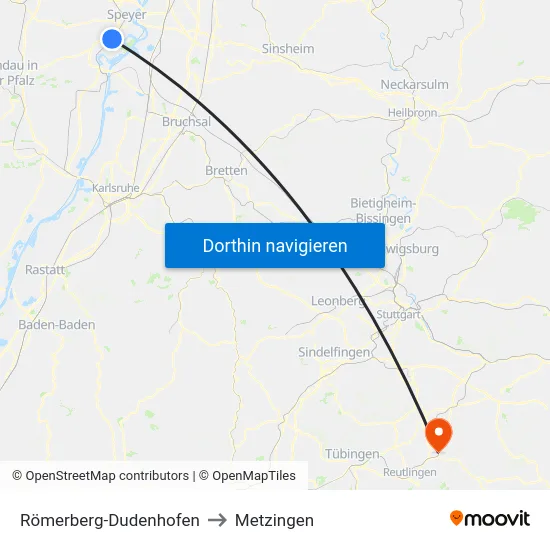 Römerberg-Dudenhofen to Metzingen map