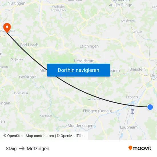 Staig to Metzingen map