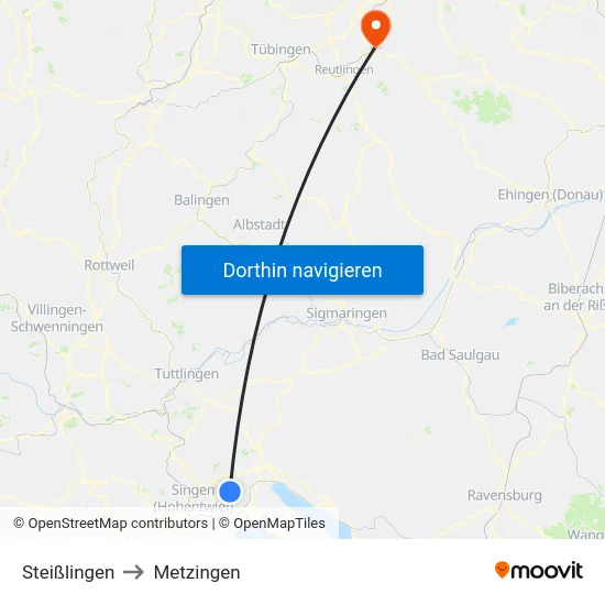 Steißlingen to Metzingen map