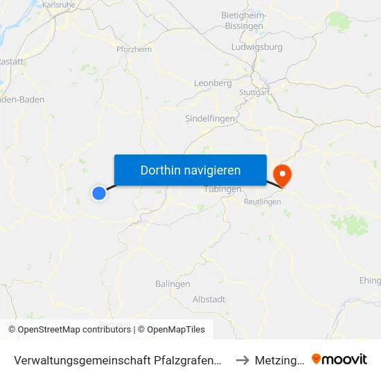 Verwaltungsgemeinschaft Pfalzgrafenweiler to Metzingen map