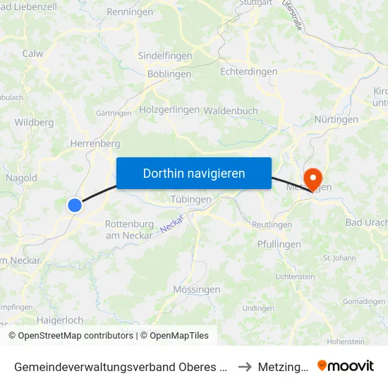 Gemeindeverwaltungsverband Oberes Gäu to Metzingen map