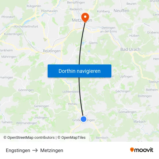 Engstingen to Metzingen map