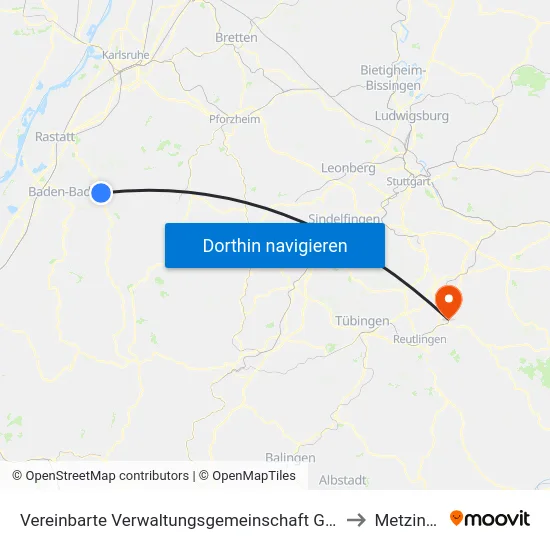 Vereinbarte Verwaltungsgemeinschaft Gernsbach to Metzingen map
