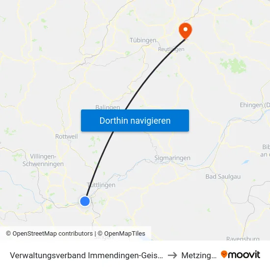 Verwaltungsverband Immendingen-Geisingen to Metzingen map