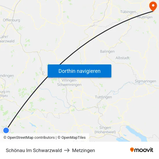 Schönau Im Schwarzwald to Metzingen map
