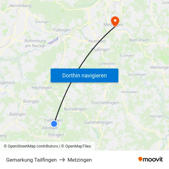 Gemarkung Tailfingen to Metzingen map