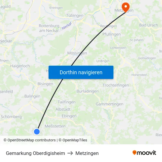 Gemarkung Oberdigisheim to Metzingen map