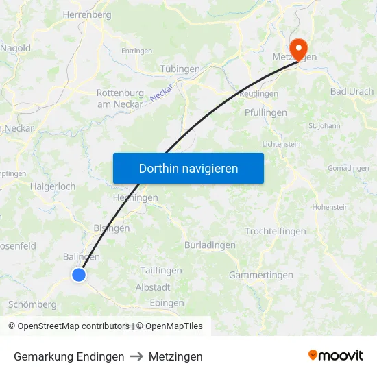 Gemarkung Endingen to Metzingen map