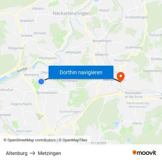 Altenburg to Metzingen map
