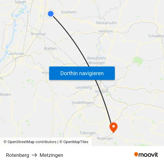 Rotenberg to Metzingen map