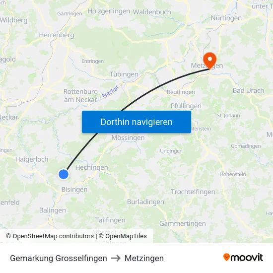 Gemarkung Grosselfingen to Metzingen map