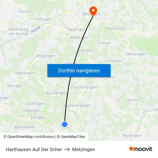 Harthausen Auf Der Scher to Metzingen map