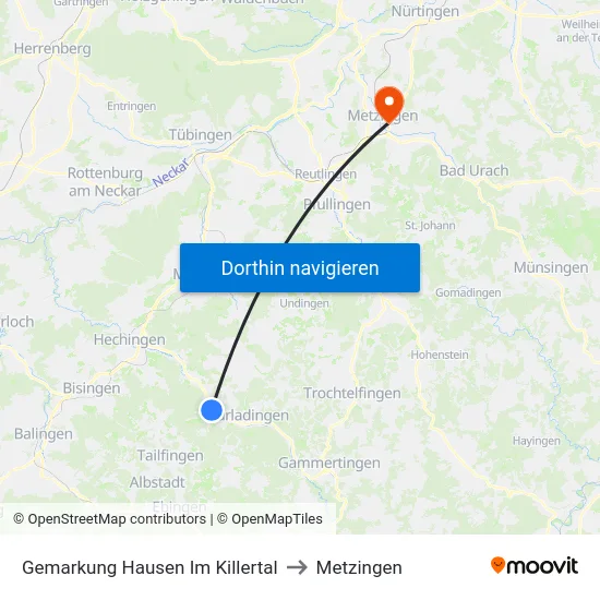 Gemarkung Hausen Im Killertal to Metzingen map