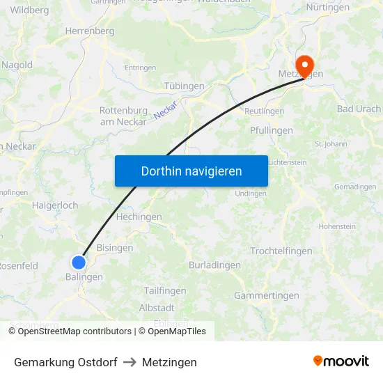 Gemarkung Ostdorf to Metzingen map