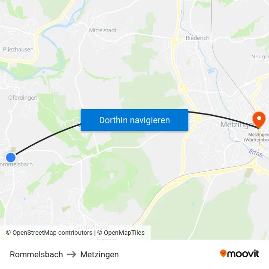 Rommelsbach to Metzingen map