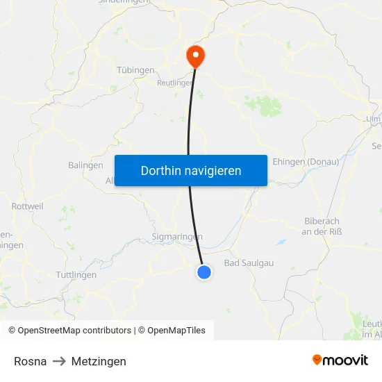 Rosna to Metzingen map