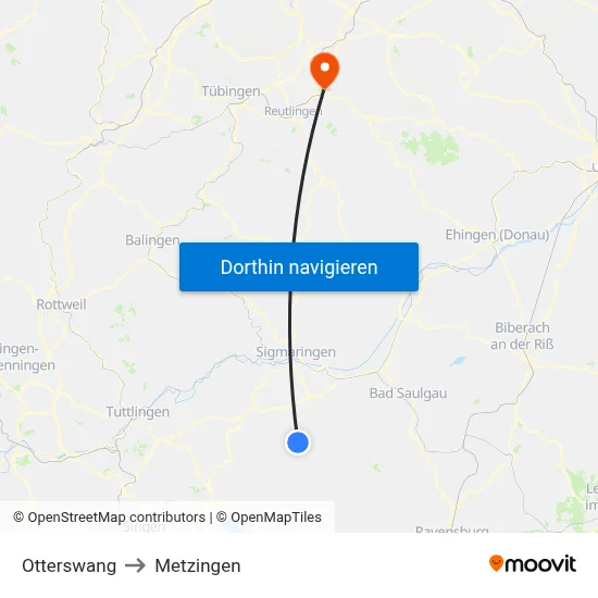 Otterswang to Metzingen map