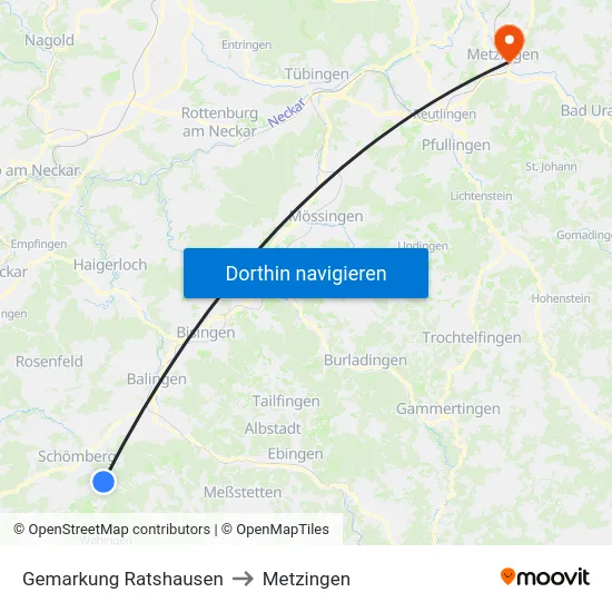 Gemarkung Ratshausen to Metzingen map
