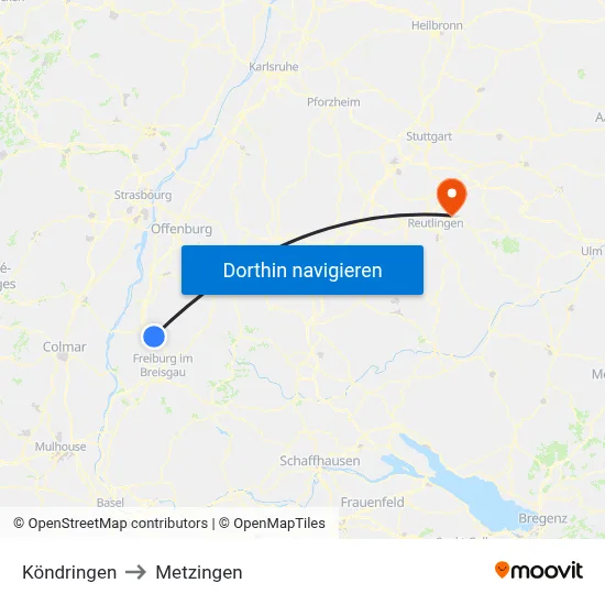 Köndringen to Metzingen map